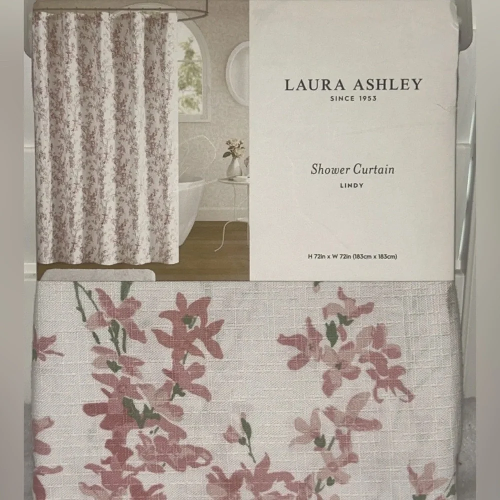 Laura Ashley Lindy Pink Floral Fabric Shower Curtain 72
